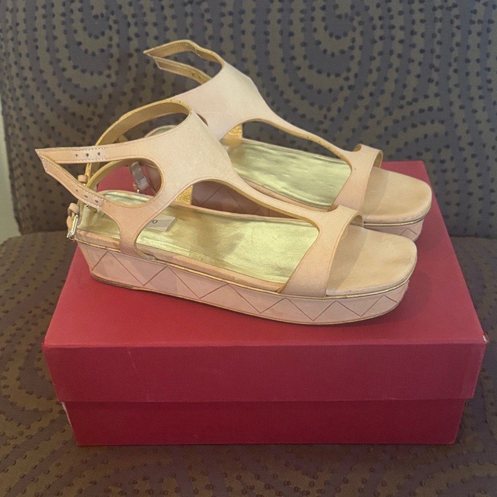 Valentino Leather T-Strap Platform Sandals